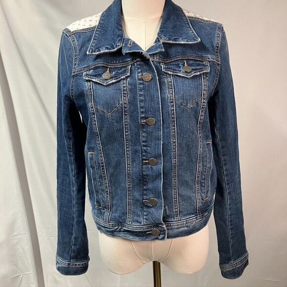 LOFT Denim Jacket Floral Medium wash Pockets Long Sleeve Sz S Classic spring - Picture 2 of 14